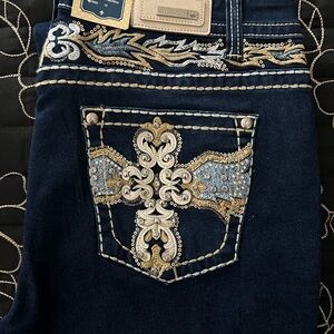 Stylish Women's Boot Cut Jeans with Gold and Silver Embroidery